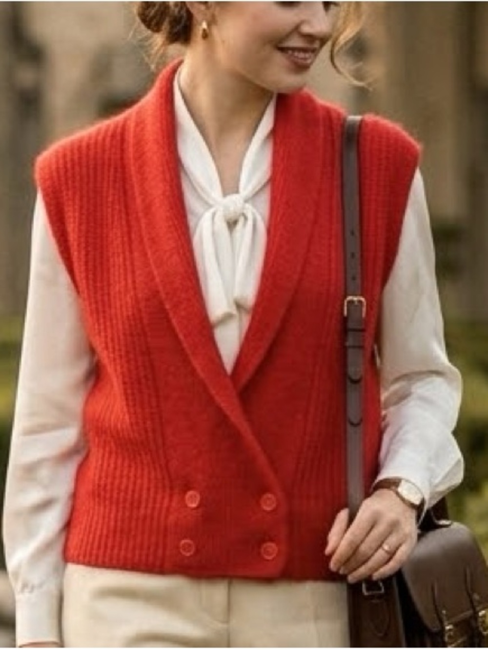 Sarah Taylor Vintage Red Silk Angora Sweater Vest Size M 1980s